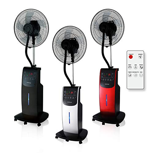 VENTILADOR Digital Dardaruga WFD NEBULIZADOR (tanque XXL de 3.10 litros) Ionizador, Antimosquitos y Repelente de Insectos, Compartimento AROMA, Temporizador, Control Remoto, Oscilación, Ruedas (ROJO)