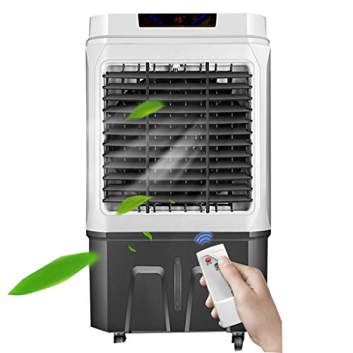 Ventiladores con Aire Acondicionado Industrial para Toda La Casa, Caja De Agua De 45L / 12 Galones, Enfriador De Aire Evaporativo Utiliza Agua Y Hielo, 4 Velocidades, Control Remoto, Blanco, Gris