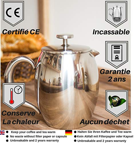 VeoHome - Cafetera de émbolo - Indestructible y mantiene el café caliente por mucho tiempo gracias a su cubierta doble (Grande (0,75Litro))