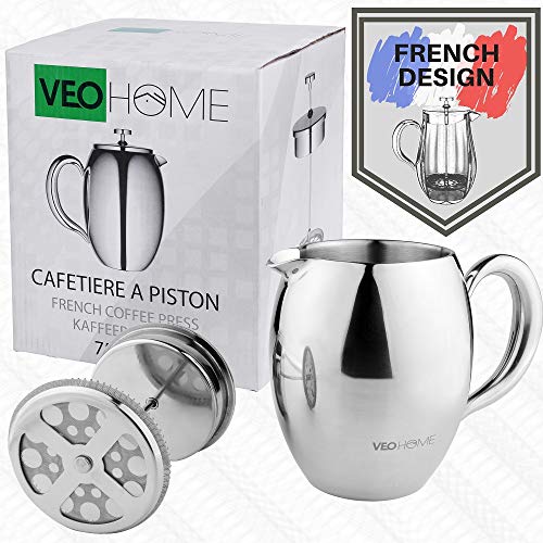 VeoHome - Cafetera de émbolo - Indestructible y mantiene el café caliente por mucho tiempo gracias a su cubierta doble (Grande (0,75Litro))