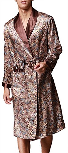 VERNASSA Baño para Hombre,Satén Kimono Pijamas, Bata Albornoz de para Dormir/Casa/Cama/SPA, L-XXL, Talla Extra