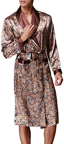 VERNASSA Baño para Hombre,Satén Kimono Pijamas, Bata Albornoz de para Dormir/Casa/Cama/SPA, L-XXL, Talla Extra