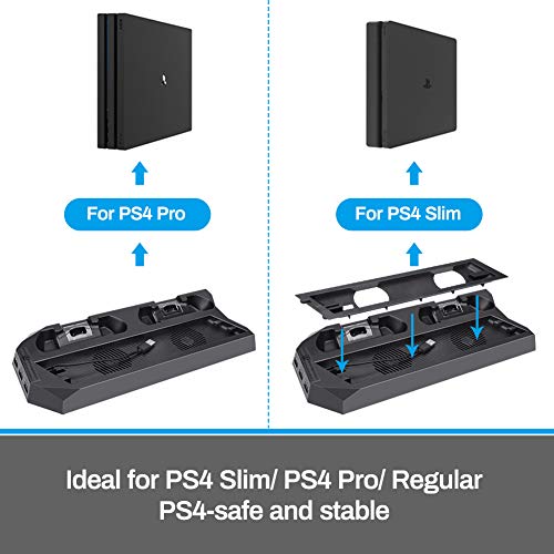 Vertical Stand for PS4 Slim/PS4 Pro, Achort Controller Charging Station with 2 Cooling Fans 2 Controller Charger Station, 3 Extra USB HUB Ports and 1USB Cable for PlayStation 4 Slim/Pro Consoles