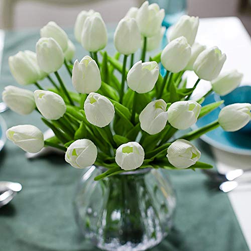 Veryhome 10 unids Tulipanes Artificiales Tulipanes Flores Reales Falsas para la decoración de la Boda del Partido del Hotel en casa, Blanco