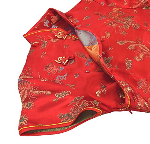 Vestido Chino Corta Rojo Cheongsam Mangas Cortas Qipao Motivo dragón tamaño 38