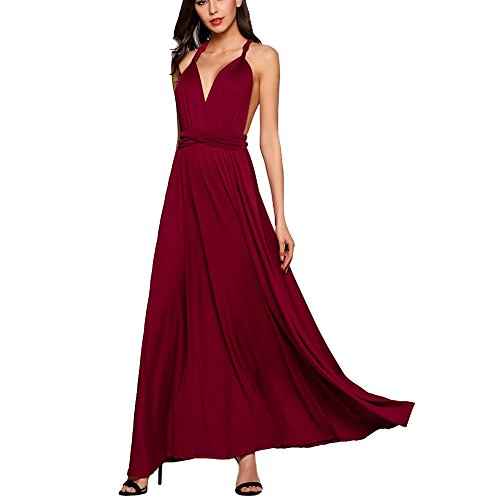 Vestido de Fiesta de Mujer Sin Mangas de Boho Maxi Largo Vestidos de Cóctel Piso-Longitud Multi-Way Dresses (M, Vino Rojo)