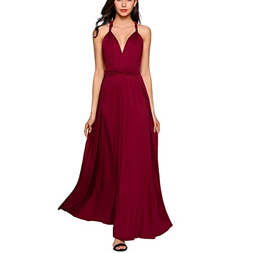 Vestido de Fiesta de Mujer Sin Mangas de Boho Maxi Largo Vestidos de Cóctel Piso-Longitud Multi-Way Dresses (M, Vino Rojo)