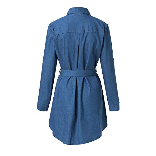 Vestido de Vaquero Casual para Mujer Manga Larga Corto Mini Otoño Invierno,PAOLIAN Vestido Sexy Escote V Azul Vestido con Faja Elegantes Moda 2019 Primavera