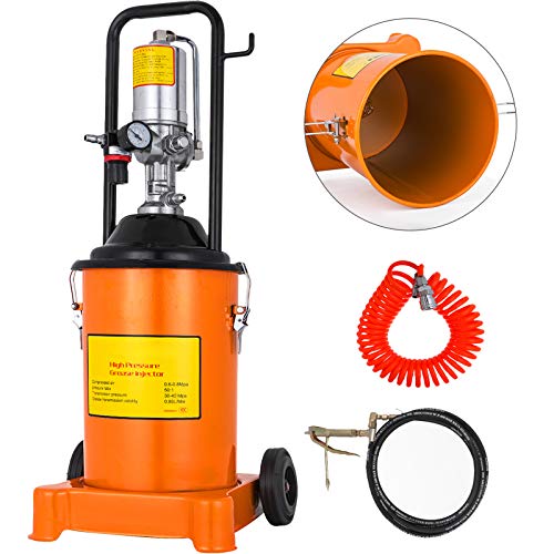 VEVOR Bomba de Engrase con Aire a Presión 12 L, Engrasadora Neumática Profesional 30-40 MPa, Móvil Prensa Engrase Taller, Presión de La Bomba Prensa Lubricación, Bomba de Grasa por Aire con Pistola