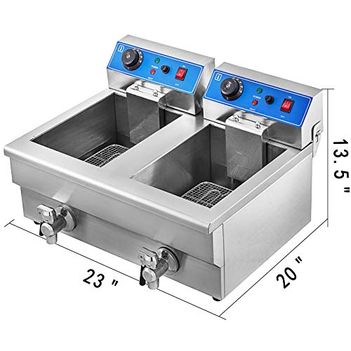 VEVOR Freidora Eléctrica Termostato Automático Comercial Patatas Fritas 20L 3,000W, Freidora Eléctrica de Acero Inoxidable con Calentamiento Rápido para Restaurantes de Usos Comerciales