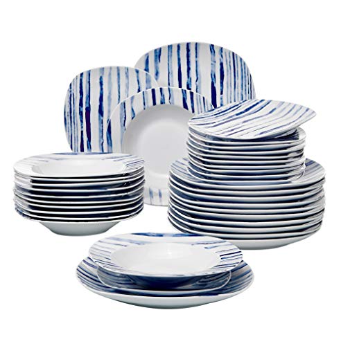 VEWEET Joyce 36 Piezas Juegos de Vajillas de Porcelana con 12 Platos, 12 Platos Hondos y 12 Plato de Postre para 12 Personas