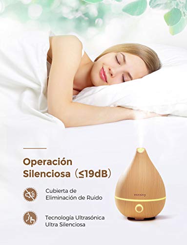 VicTsing 130ml Difusor de Aceites Esenciales,Difusor de Aromaterapia con Apagado Automático sin Agua, 8 Luces LED de Color y sin BPA Super-Mini Humidificador para la Oficina en el Hogar,Amarillo