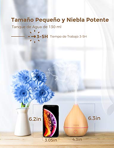 VicTsing 130ml Difusor de Aceites Esenciales,Difusor de Aromaterapia con Apagado Automático sin Agua, 8 Luces LED de Color y sin BPA Super-Mini Humidificador para la Oficina en el Hogar,Amarillo