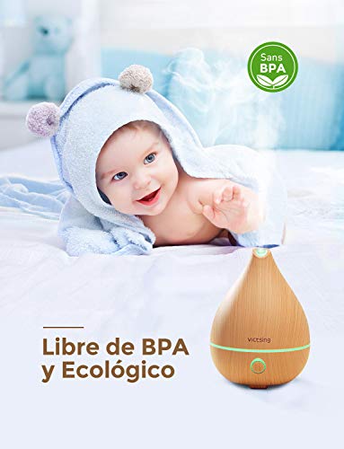 VicTsing 130ml Difusor de Aceites Esenciales,Difusor de Aromaterapia con Apagado Automático sin Agua, 8 Luces LED de Color y sin BPA Super-Mini Humidificador para la Oficina en el Hogar,Amarillo