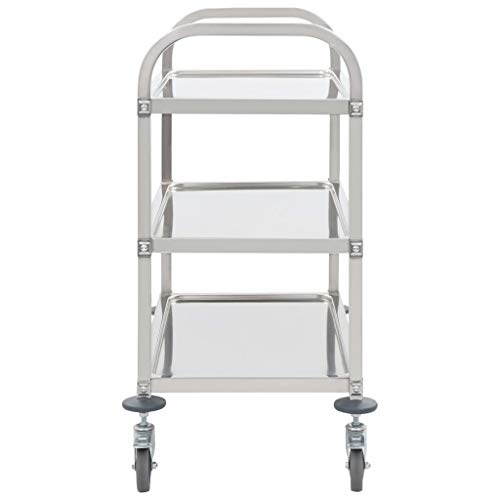 vidaXL Carrito de Cocina de 3 Alturas 107x55x90cm Acero Inoxidable Catering Mobiliario Hogar Hostelería Práctico Ruedas Giratorias Robusto Estable