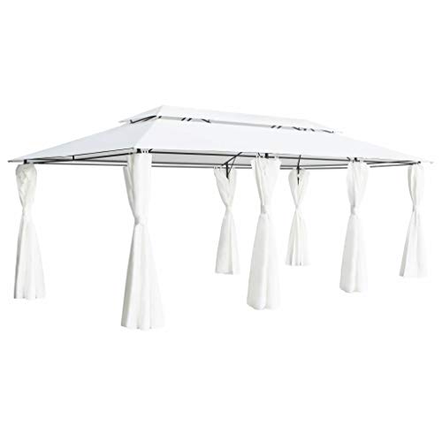 vidaXL Cenador con Cortinas Carpa para Fiestas Eventos Mobiliario Terraza Exteriores Patios Aire Libre Accesorios Hogar Bricolaje Blanco 600x298x270cm