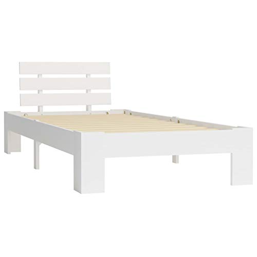 vidaXL Madera Maciza Pino Estructura Cama Somier Mobiliario Casa Clásica Práctica Cómoda Moderna Robusta y Duradera Sin Colchón Blanca 100x200cm