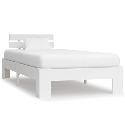 vidaXL Madera Maciza Pino Estructura Cama Somier Mobiliario Casa Clásica Práctica Cómoda Moderna Robusta y Duradera Sin Colchón Blanca 100x200cm