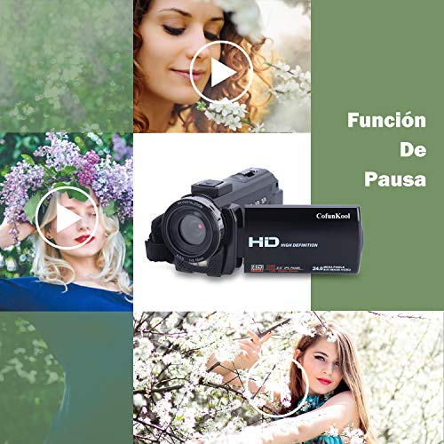 Videocámara 1080P CofunKool Video Camara 24MP FHD Vlogging Camera para Youtube, 270 ° Flipping 3.0" Pantalla táctil IPS con Control Remoto y 2 baterías rechargeables