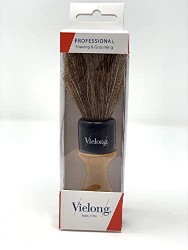 Vielong Brocha de Afeitar Manual de Caballo Marrón con Mango de Madera de Haya. Modelo Profesional Americana diámetro 21mm (B0410921)