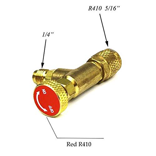 VIGORFLYRUN PARTS LTD 1pcs R410A Adaptador de Válvula Refrigerante de Aire Acondicionado 1/4" Macho A 5/16" SAE Manguera de Carga Femenina Válvulas de Control de Flujo Adaptador de Seguridad