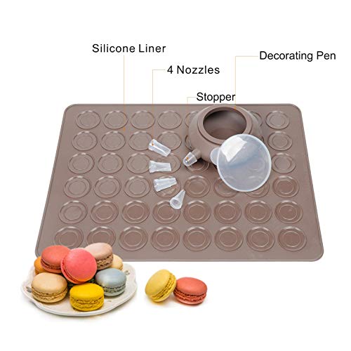 vigorlife Macaron Making Set- 48 capacidad Macaron alfombrillas de cocción de silicona antiadherente Bandejas de pasteles molde Bakeware – Molde para repostería con 4 boquillas, lápiz y decoración