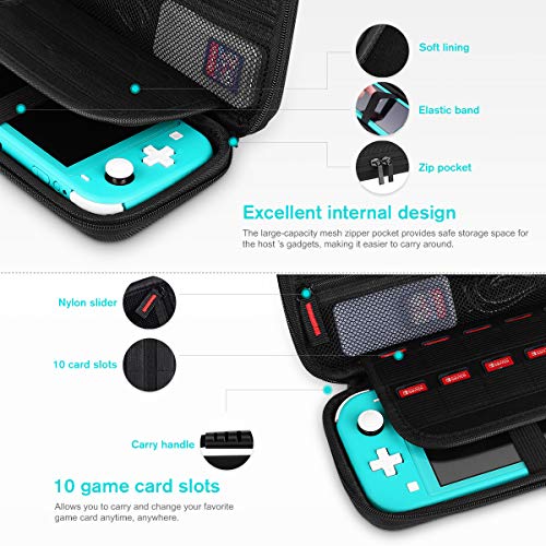 VILIMO 7 en 1 de Accesorios para funda nintendo switch lite,Incluye Funda de Transporte, Transparente, Protectores de Pantalla,Soporte Ajustable,Estuche de Almacenamiento de Juegos y Tapas de Joystick