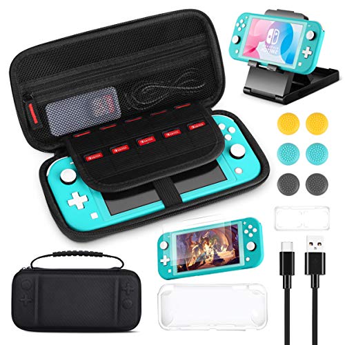 VILIMO 7 en 1 de Accesorios para funda nintendo switch lite,Incluye Funda de Transporte, Transparente, Protectores de Pantalla,Soporte Ajustable,Estuche de Almacenamiento de Juegos y Tapas de Joystick