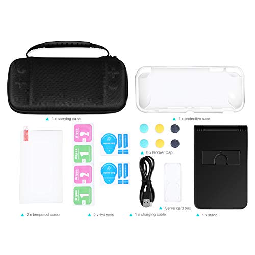 VILIMO 7 en 1 de Accesorios para funda nintendo switch lite,Incluye Funda de Transporte, Transparente, Protectores de Pantalla,Soporte Ajustable,Estuche de Almacenamiento de Juegos y Tapas de Joystick