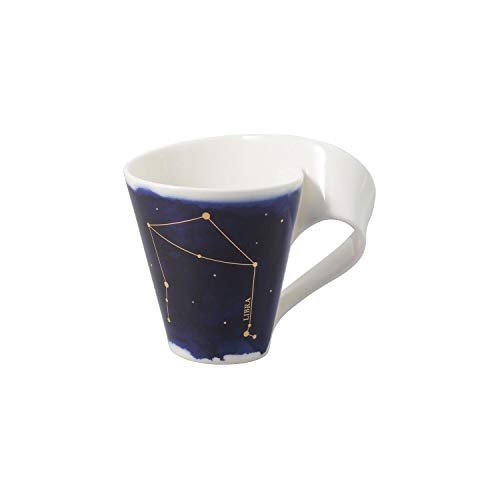 Villeroy & Boch 10-1616-5819 NewWave Stars Asa Elegante Taza con Motivo de Libra, Porcelana , Apta para lavavajillas, Blanco/Azul, 300 ml