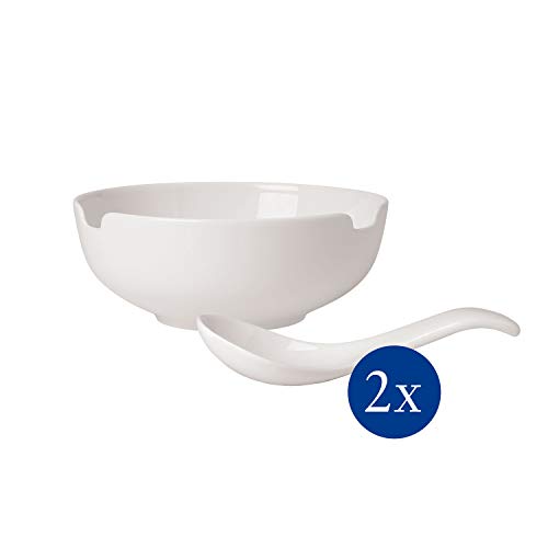 Villeroy & Boch 10-4173-9039 Set para sopas Soup Passion, 4 Piezas, tazón para Sopa de Porcelana Premium, Bandeja de cerámica/Cuchara sopera/Palillos, Blanco, Apto para lavavajillas, Porcelain