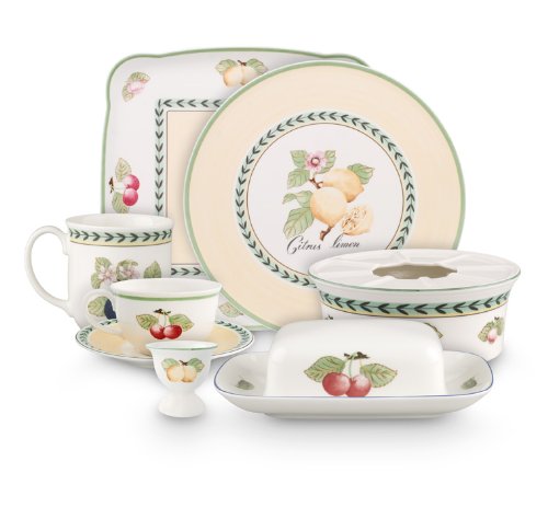 Villeroy & Boch Charm & Breakfast French Garden Fuente para tartas, 35x16 cm, Porcelana Premium, Blanco/Colorido