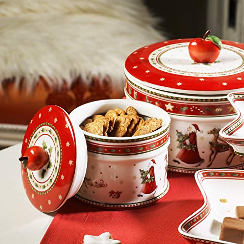 Villeroy & Boch Winter Bakery Delight Caja pequeña para pastas, Porcelana Premium, Blanco/Rojo