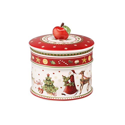 Villeroy & Boch Winter Bakery Delight Caja pequeña para pastas, Porcelana Premium, Blanco/Rojo