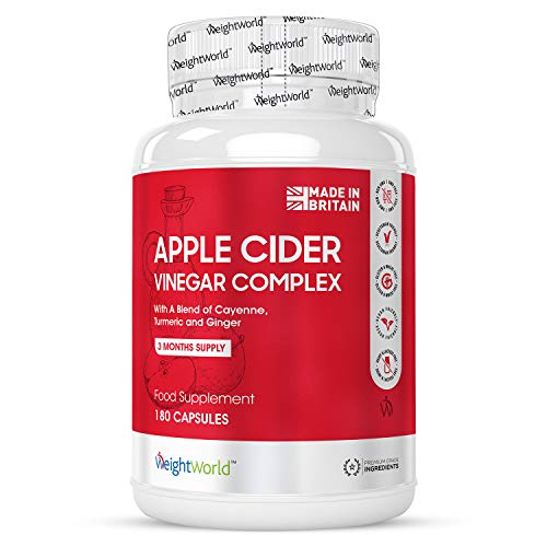 Vinagre de Sidra de Manzana 1000mg 180 Cápsulas - Suplemento Para Perder Peso, Con Cúrcuma, Jengibre y Pimienta de Cayena, Mejora Digestión, Quemagrasas Natural, Para Adelgazar Dieta Keto, Vegano