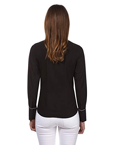 Vincenzo Boretti Camisa de Mujer, Corte Ligeramente más angosto, 100% algodón, Manga-Larga, Lisa, fácil de Planchar, Cuello Kent, Elegante y clásica Negro 34