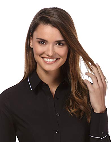 Vincenzo Boretti Camisa de Mujer, Corte Ligeramente más angosto, 100% algodón, Manga-Larga, Lisa, fácil de Planchar, Cuello Kent, Elegante y clásica Negro 34