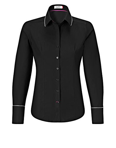 Vincenzo Boretti Camisa de Mujer, Corte Ligeramente más angosto, 100% algodón, Manga-Larga, Lisa, fácil de Planchar, Cuello Kent, Elegante y clásica Negro 34