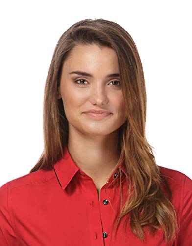 Vincenzo Boretti Camisa de Mujer, Corte Ligeramente más angosto, 100% algodón, Manga-Larga, Lisa, fácil de Planchar, Cuello Kent, Elegante y clásica Rojo 38