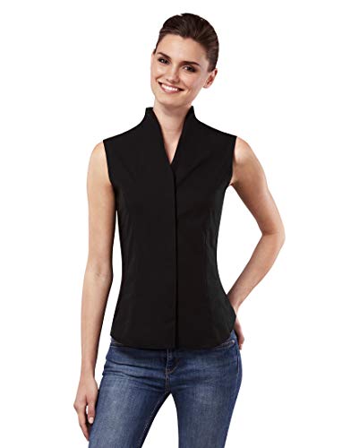 Vincenzo Boretti Camisa de Mujer Elegante, sin Manga, Corte Ligeramente más angosto, 100% algodón, Manga-Larga, Cuello cáliz, Lisa, fácil de Planchar Negro 34