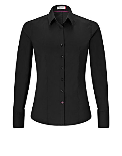 Vincenzo Boretti Camisa de Mujer Elegante y clásica, Ajustada Entallado (Slim-fit), Mezcla de algodón, Ligeramente elástica, Manga-Larga, Cuello Kent, Lisa - fácil de Planchar Negro 36