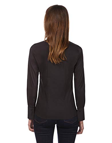 Vincenzo Boretti Camisa de Mujer Elegante y clásica, Ajustada Entallado (Slim-fit), Mezcla de algodón, Ligeramente elástica, Manga-Larga, Cuello Kent, Lisa - fácil de Planchar Negro 36