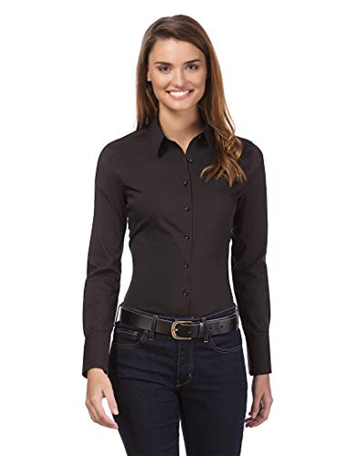 Vincenzo Boretti Camisa de Mujer Elegante y clásica, Ajustada Entallado (Slim-fit), Mezcla de algodón, Ligeramente elástica, Manga-Larga, Cuello Kent, Lisa - fácil de Planchar Negro 36