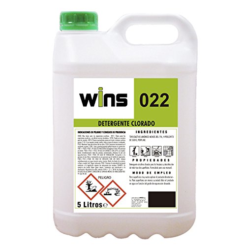 VINFER Detergente alcalino clorado Wins 022. Botella de 5 litros. Limpieza e higiene para Todo Tipo de Superficies
