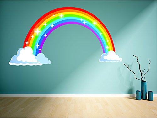 Vinilo adhesivo decorativo para pared con diseño de nubes para niños y niños, diseño de nubes de arcoíris a todo color (86 cm x 44,5 cm)