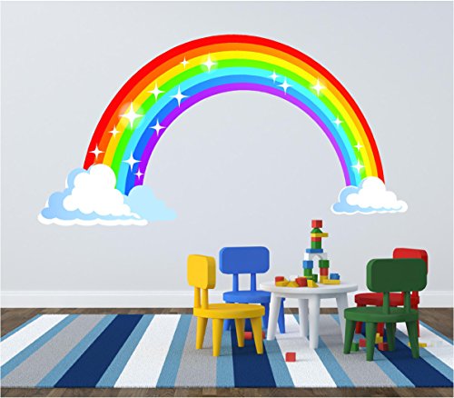 Vinilo adhesivo decorativo para pared con diseño de nubes para niños y niños, diseño de nubes de arcoíris a todo color (86 cm x 44,5 cm)