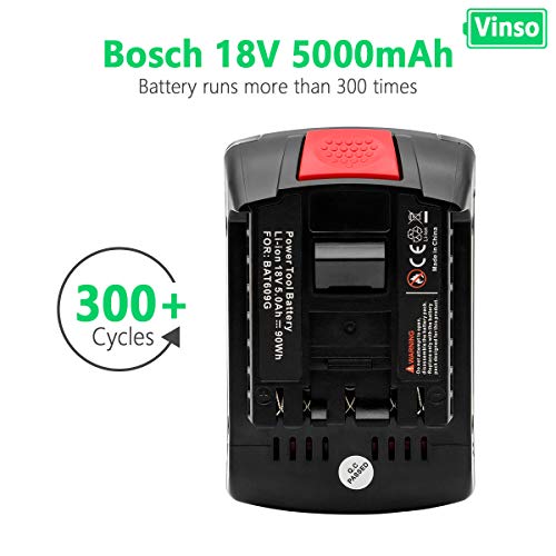 Vinso - Batería de repuesto para Bosch BAT609 (18 V, 5 Ah, 2607336092, 2607336236, 2607336170, 2607336235, Bosch GBA BAT609, BAT609G, BAT619, BAT621, BAT620, con indicadores LED, 2 unidades)