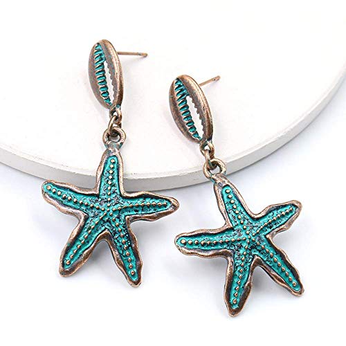 Vintage antiguo concha de estrella de mar concha de ostra colgante pendiente de concha pendientes de bronce boho mujer joyería única