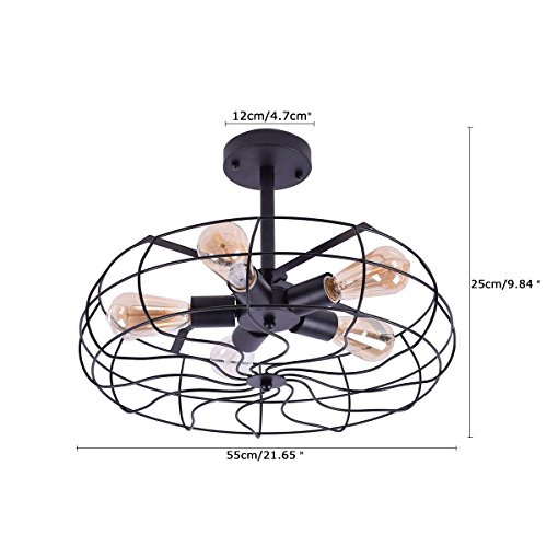 Vintage – Lámpara de techo, frideko de la Industria creativos jaula Fan Ventilador – Lámpara de techo con 5 luces para Loft Bar cafeteria Salón, Deckenleuchte-54cm, E27 60.00 wattsW 220.00 voltsV