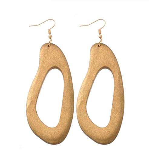 Virutas de Madera Dorada Geométrica Hueco Simple Pendientes Colgantes Boho Colgante Pendientes de Gota de Moda para Mujer Joyería